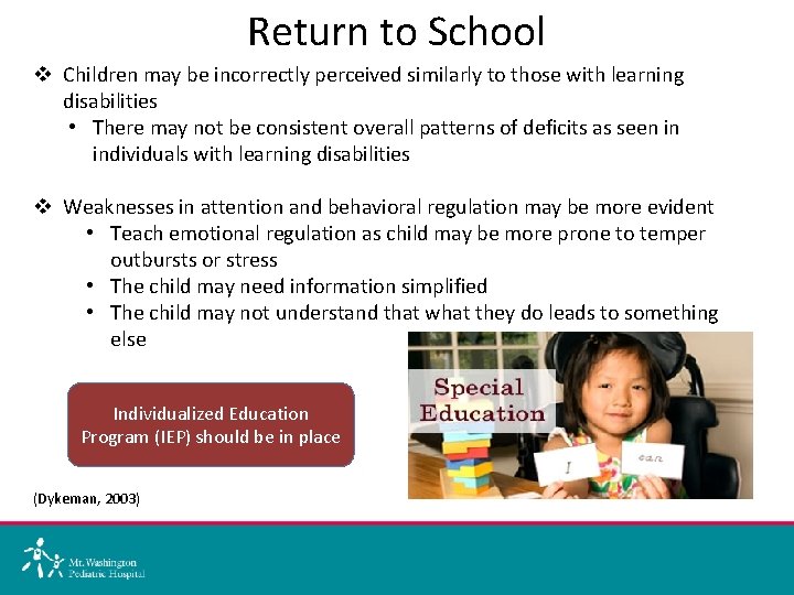 Return to School v Children may be incorrectly perceived similarly to those with learning