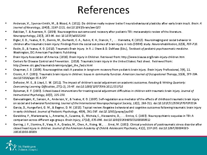 References • • • • Anderson, V. , Spencer-Smith, M. , & Wood, A.