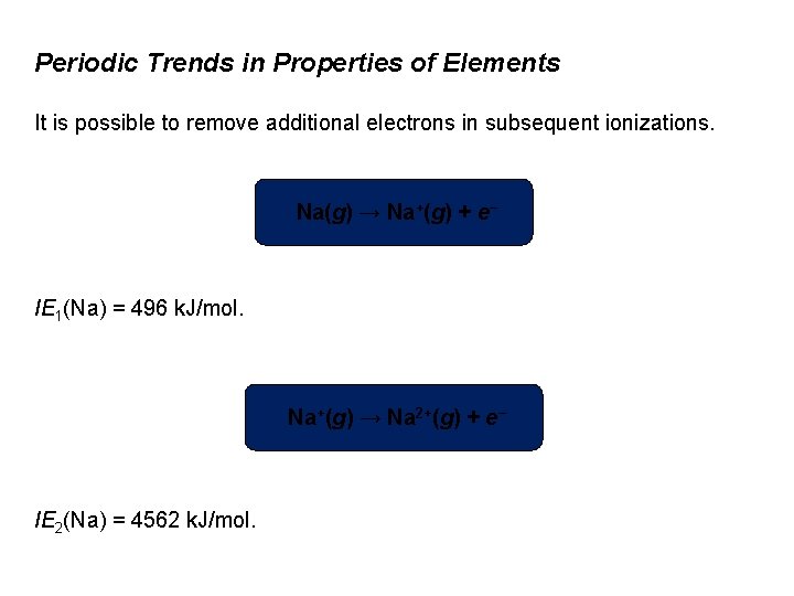Periodic Trends in Properties of Elements It is possible to remove additional electrons in