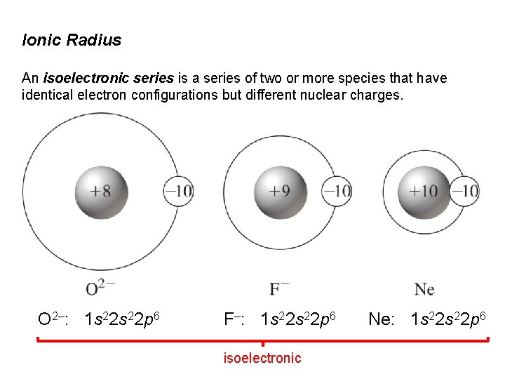 Ionic Radius An isoelectronic series is a series of two or more species that