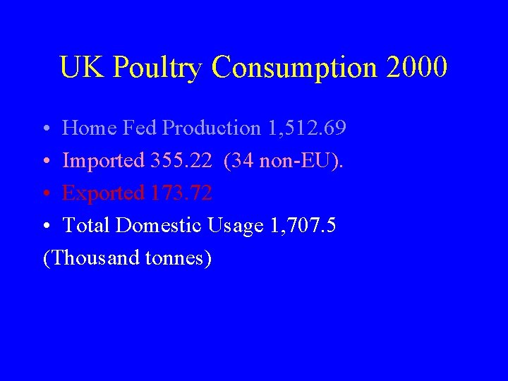 UK Poultry Consumption 2000 • Home Fed Production 1, 512. 69 • Imported 355.