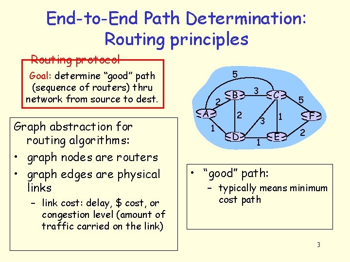 End-to-End Path Determination: Routing principles Routing protocol 5 Goal: determine “good” path (sequence of