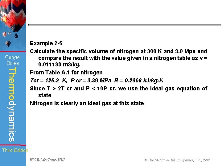 Çengel Boles Thermodynamics Example 2 -6 Calculate the specific volume of nitrogen at 300