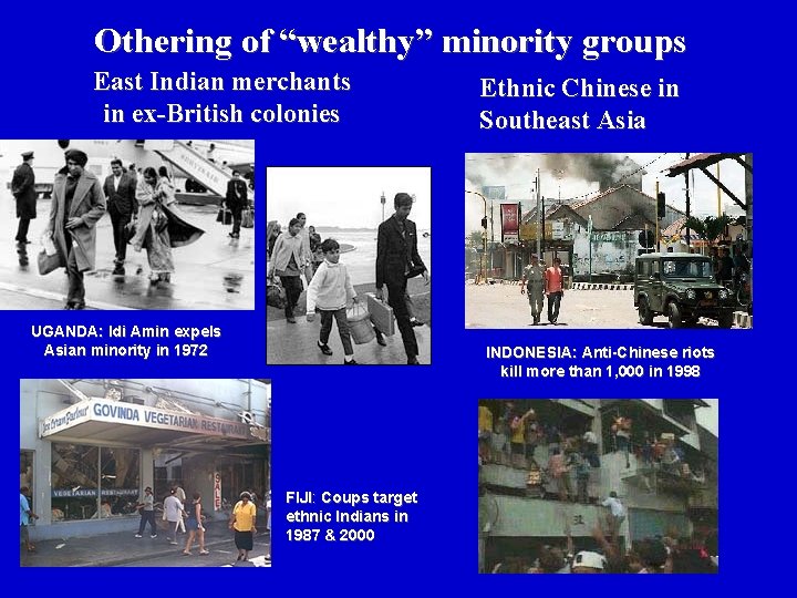 Othering of “wealthy” minority groups East Indian merchants in ex-British colonies UGANDA: Idi Amin