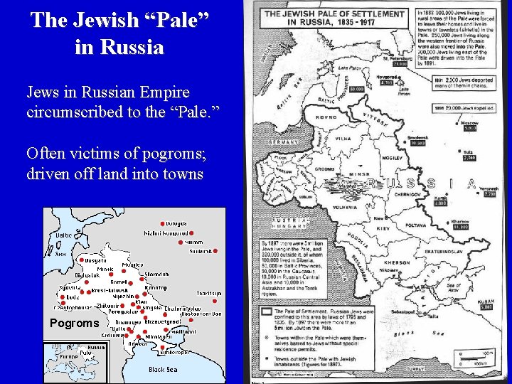 The Jewish “Pale” in Russia Jews in Russian Empire circumscribed to the “Pale. ”