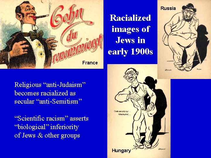 Russia Racialized images of Jews in early 1900 s France Religious “anti-Judaism” becomes racialized