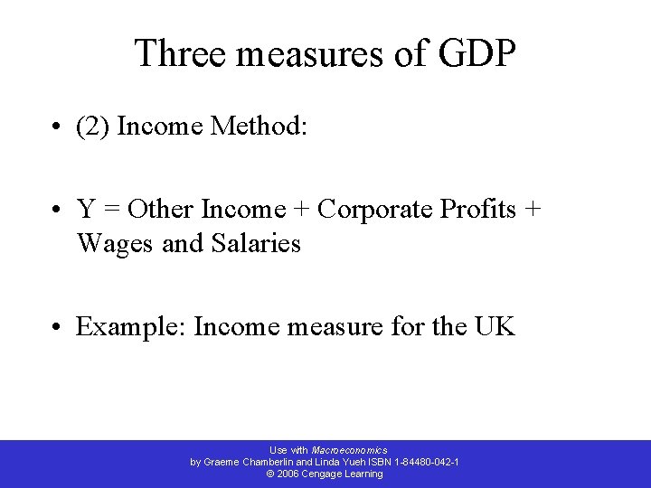 Three measures of GDP • (2) Income Method: • Y = Other Income +