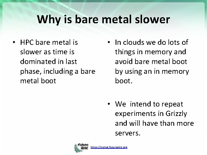 Why is bare metal slower • HPC bare metal is slower as time is
