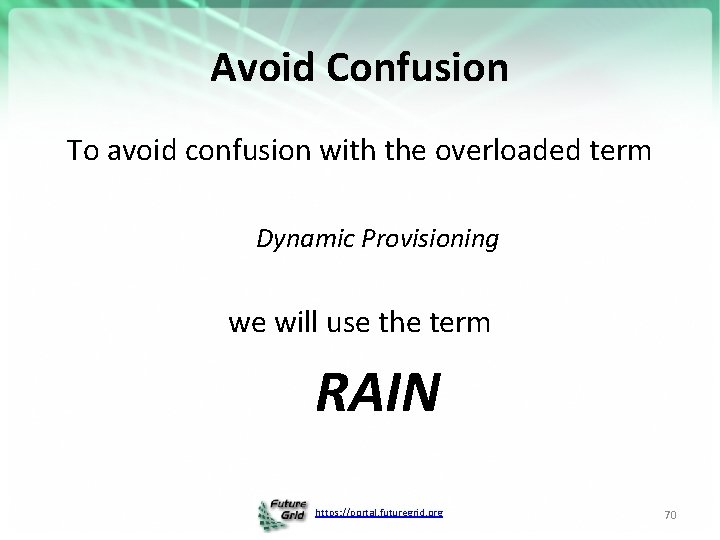 Avoid Confusion To avoid confusion with the overloaded term Dynamic Provisioning we will use