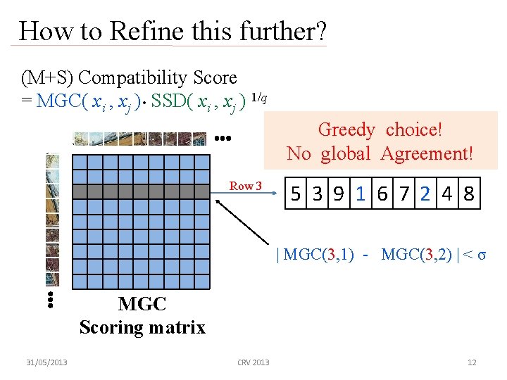 How to Refine this further? (M+S) Compatibility Score = MGC( xi , xj ).