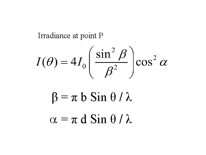 Irradiance at point P β = π b Sin θ / λ = π