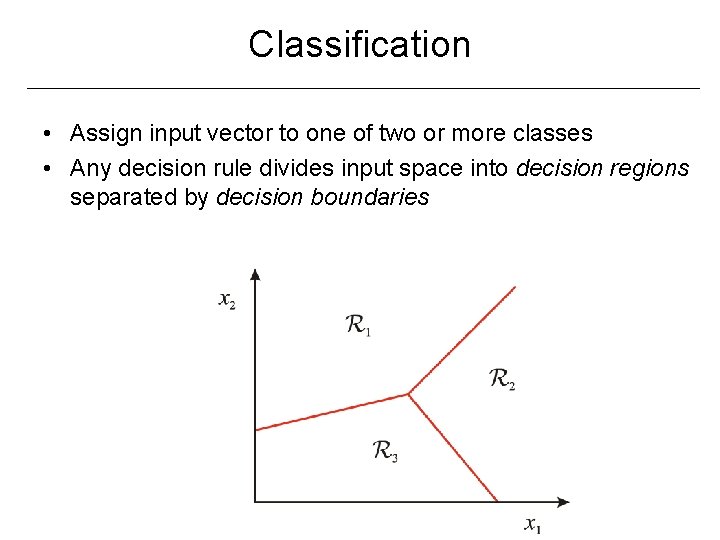 Classification • Assign input vector to one of two or more classes • Any