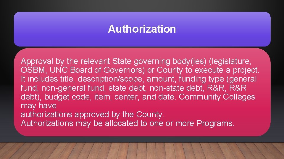 Authorization Approval by the relevant State governing body(ies) (legislature, OSBM, UNC Board of Governors)