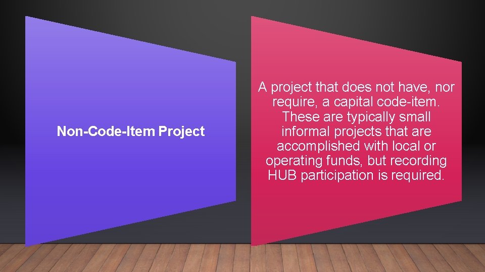 Non-Code-Item Project A project that does not have, nor require, a capital code-item. These