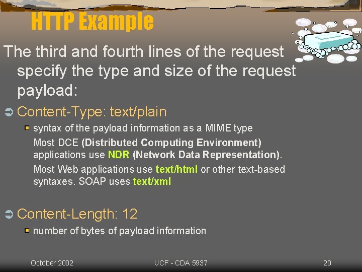 HTTP Example The third and fourth lines of the request specify the type and