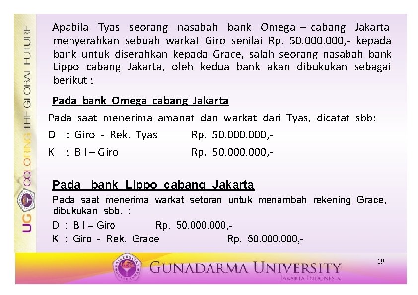 Apabila Tyas seorang nasabah bank Omega – cabang Jakarta menyerahkan sebuah warkat Giro senilai Apabila Tyas seorang nasabah bank Omega – cabang Jakarta menyerahkan sebuah warkat Giro senilai