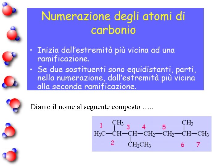Diamo il nome al seguente composto …. . 