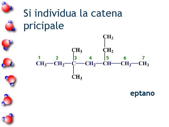 Si individua la catena pricipale 1 2 3 4 5 6 7 eptano 