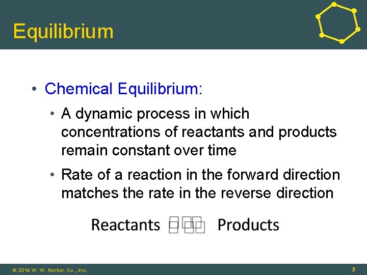Equilibrium • Chemical Equilibrium: • A dynamic process in which concentrations of reactants and