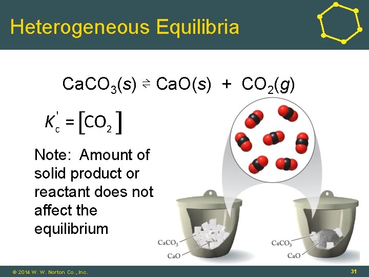 Heterogeneous Equilibria Ca. CO 3(s) ⇌ Ca. O(s) + CO 2(g) Note: Amount of