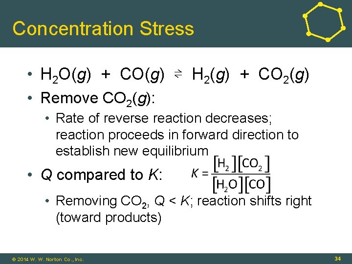 Concentration Stress • H 2 O(g) + CO(g) ⇌ H 2(g) + CO 2(g)
