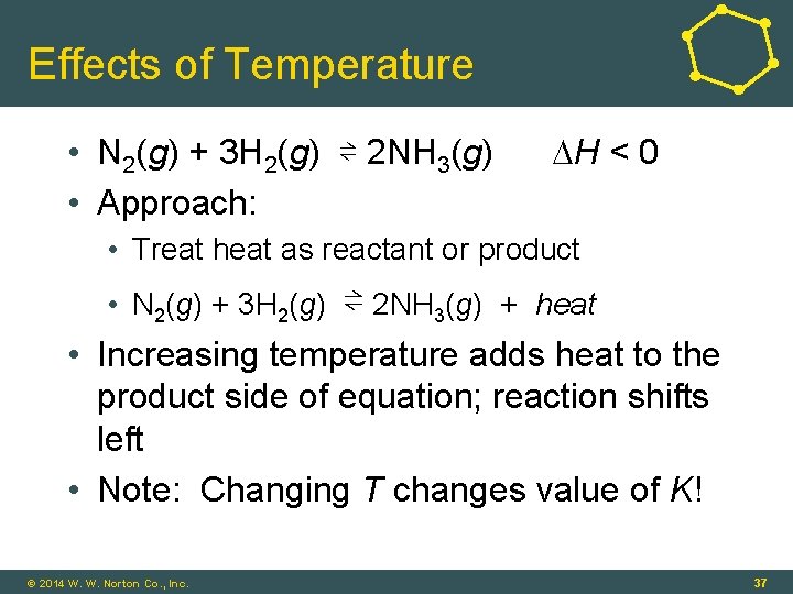 Effects of Temperature • N 2(g) + 3 H 2(g) ⇌ 2 NH 3(g)