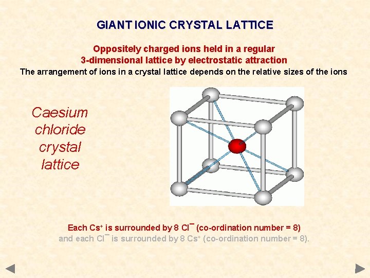 GIANT IONIC CRYSTAL LATTICE Oppositely charged ions held in a regular 3 -dimensional lattice