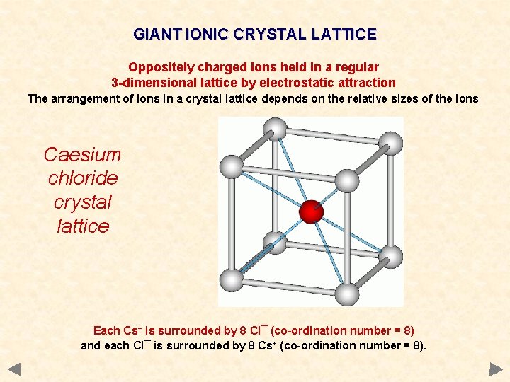 GIANT IONIC CRYSTAL LATTICE Oppositely charged ions held in a regular 3 -dimensional lattice