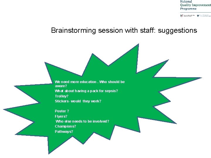 Brainstorming session with staff: suggestions We need more education. Who should be aware? What