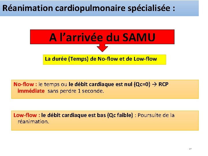 Réanimation cardiopulmonaire spécialisée : A l’arrivée du SAMU La durée (Temps) de No-flow et