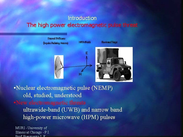 Introduction The high power electromagnetic pulse threat • Nuclear electromagnetic pulse (NEMP) old, studied,