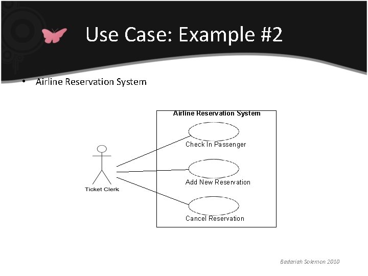 Use Case: Example #2 • Airline Reservation System Check In Passenger Add New Reservation