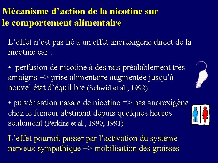 Mécanisme d’action de la nicotine sur le comportement alimentaire L’effet n’est pas lié à