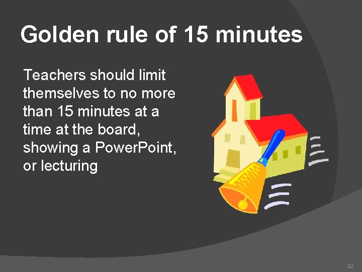 Golden rule of 15 minutes Teachers should limit themselves to no more than 15