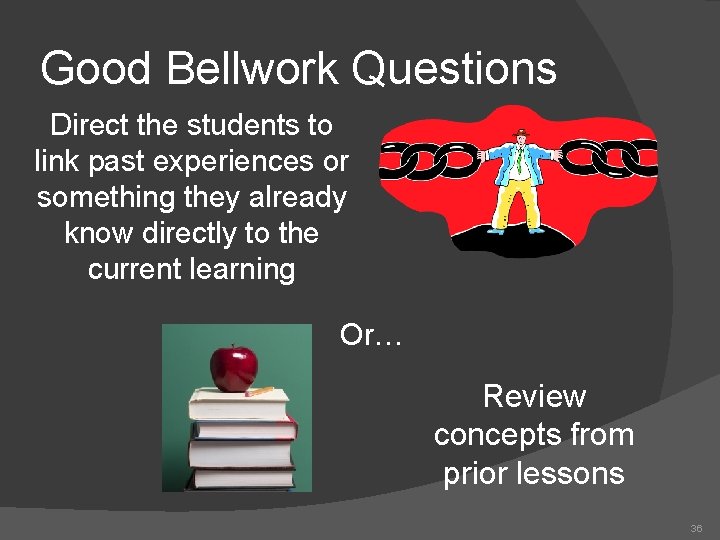 Good Bellwork Questions Direct the students to link past experiences or something they already