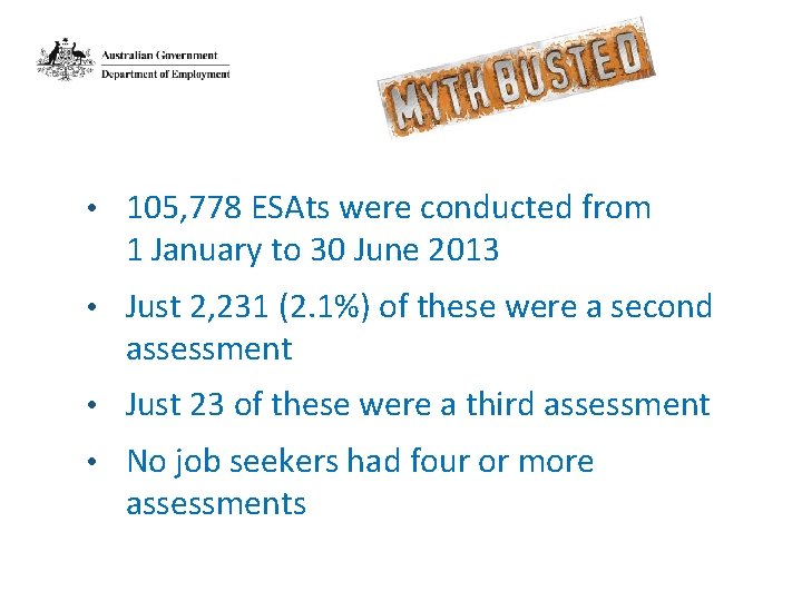  • 105, 778 ESAts were conducted from 1 January to 30 June 2013