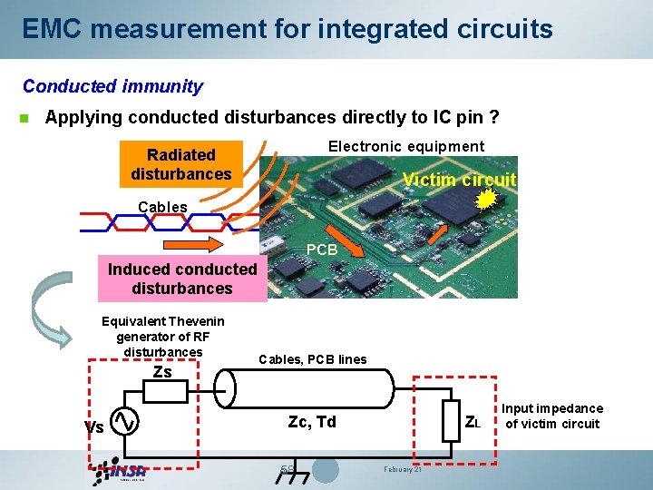 EMC measurement for integrated circuits Conducted immunity n Applying conducted disturbances directly to IC EMC measurement for integrated circuits Conducted immunity n Applying conducted disturbances directly to IC