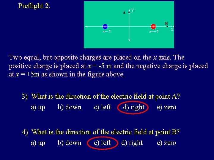 Preflight 2: Two equal, but opposite charges are placed on the x axis. The