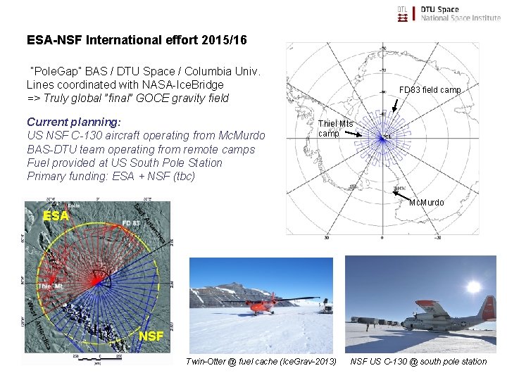 ESA-NSF International effort 2015/16 ”Pole. Gap” BAS / DTU Space / Columbia Univ. Lines