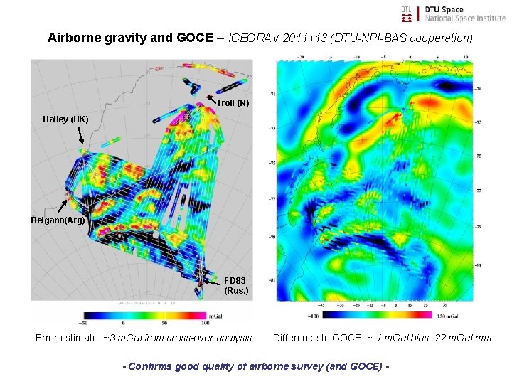 Airborne gravity and GOCE – ICEGRAV 2011+13 (DTU-NPI-BAS cooperation) Troll (N) Halley (UK) Belgano(Arg)