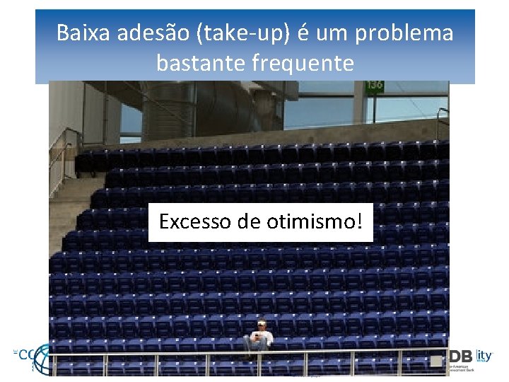 Baixa adesão (take-up) é um problema bastante frequente Excesso de otimismo! 