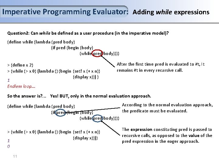 Imperative Programming Evaluator: Adding while expressions Question 2: Can while be defined as a Imperative Programming Evaluator: Adding while expressions Question 2: Can while be defined as a