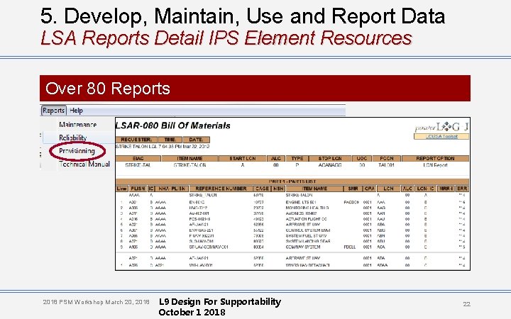 5. Develop, Maintain, Use and Report Data LSA Reports Detail IPS Element Resources Over