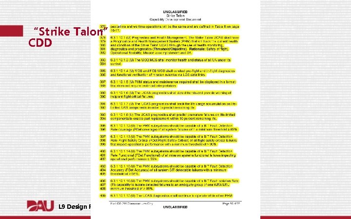 “Strike Talon” CDD L 9 Design For Supportability October 1 2018 