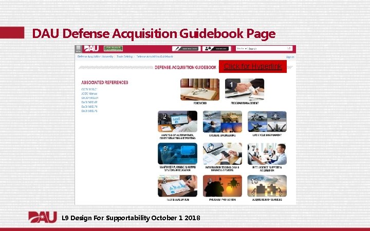 DAU Defense Acquisition Guidebook Page Click for Hyperlink L 9 Design For Supportability October