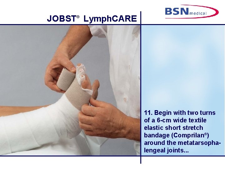 JOBST® Lymph. CARE 11. Begin with two turns of a 6 -cm wide textile