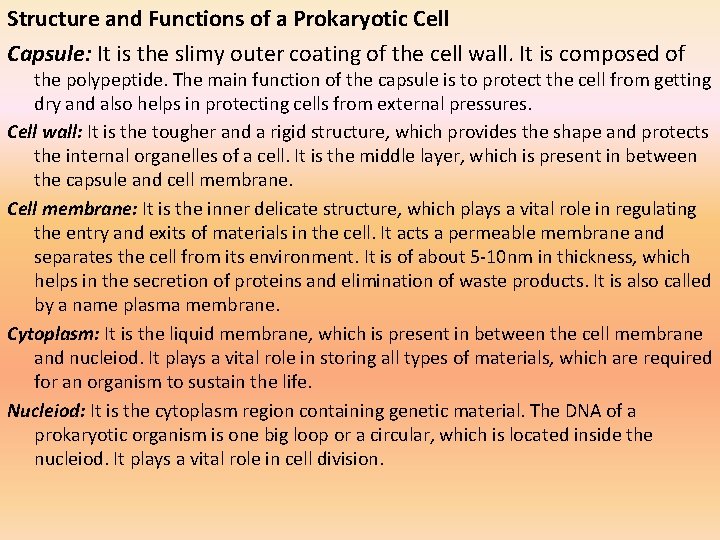 Structure and Functions of a Prokaryotic Cell Capsule: It is the slimy outer coating