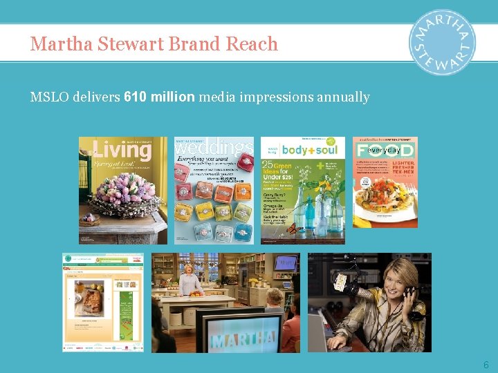 Martha Stewart Brand Reach MSLO delivers 610 million media impressions annually 6 