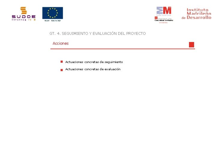 GT. 4. SEGUIMIENTO Y EVALUACIÓN DEL PROYECTO Acciones Actuaciones concretas de seguimiento Actuaciones concretas