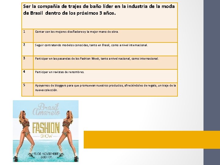 Ser la compañía de trajes de baño líder en la industria de la moda
